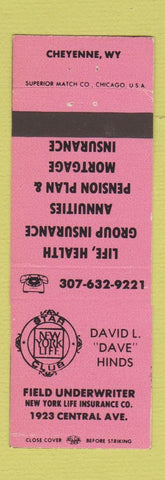 Matchbook Cover - David Hinds Insurance New York Life Cheyenne WY