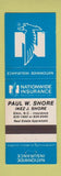 Matchbook Cover - Nationwide Insurance Paul shore Inez Elkin NC