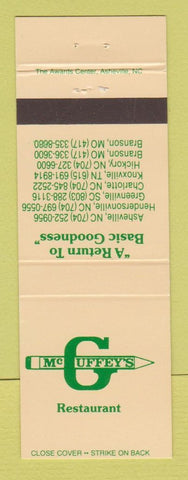 Matchbook Cover - McGuffey's Restaurant NC SC TN MO