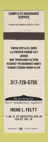 Matchbook Cover - Feltt Insurance Irene Montpelier IN