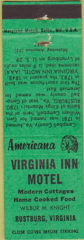 Matchbook Cover - Perkins Americana Virginia Inn Rustburg VA Green