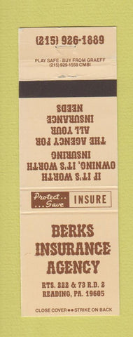Matchbook Cover - Berks Insurance Reading PA