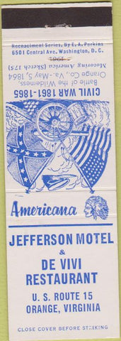 Matchbook Cover - Perkins Americana Jefferson Motel Orange VA White
