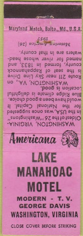 Matchbook Cover - Perkins Americana Lake Manahoac Motel Washington VA Pink