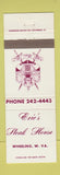 Matchbook Cover - Eric's Steak House Wheeling WV