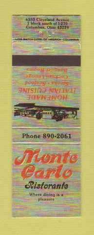 Matchbook Cover - Monte Carlo Ristorante Columbus OH