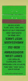 Matchbook Cover - Ambassador West Lanes Bowing Cleveland OH GREEN