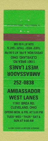 Matchbook Cover - Ambassador West Lanes Bowing Cleveland OH GREEN