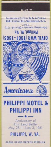 Matchbook Cover - Perkins Americana Philippi Motel  WV White