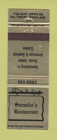 Matchbook Cover - Sarando's Restaurant Baltimore MD