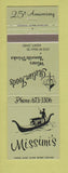 Matchbook Cover - Missimi's Kent OH Italian