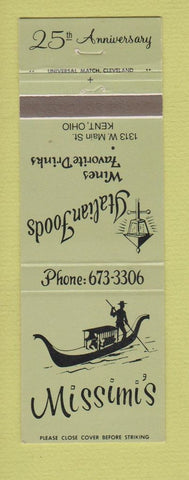 Matchbook Cover - Missimi's Kent OH Italian