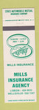 Matchbook Cover - Mills Insurance Agency Wellsville Lisbon OH