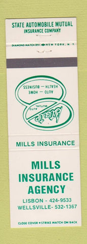 Matchbook Cover - Mills Insurance Agency Wellsville Lisbon OH