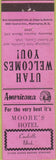 Matchbook Cover - Perkins Americana Moore's Hotel Coalville UT Pink