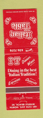 Matchbook Cover - Italian Table Myrtle Beach SC