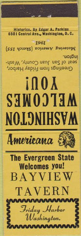 Matchbook Cover - Perkins Americana Bayview Tavern Friday Harbor WA Yellow