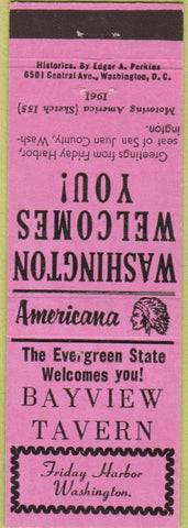 Matchbook Cover - Perkins Americana Bayview Tavern Friday Harbor WA Pink