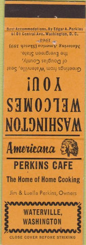 Matchbook Cover - Perkins Americana Perkins Cafe Waterville WA Orange