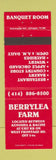 Matchbook Cover - Berrylea Farm between Kenosha Racine WI