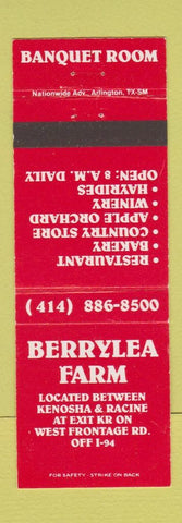 Matchbook Cover - Berrylea Farm between Kenosha Racine WI