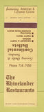 Matchbook Cover - Rhinelander Restaurant North Olmsted OH