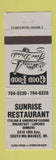 Matchbook Cover - Sunrise Restaurant South Milwaukee WI