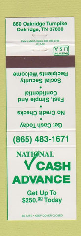 Matchbook Cover - National Cash Advance Oakridge TN