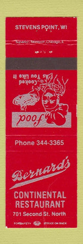 Matchbook Cover - Bernard's Restaurant Stevens Point WI WEAR