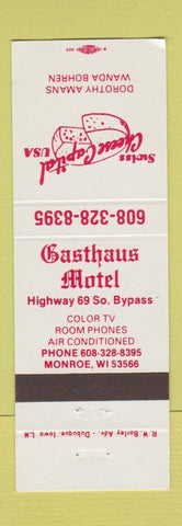 Matchbook Cover - Gasthaus Motel Monroe WI Swiss Cheese Capital