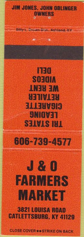 Matchbook Cover - J and O Farmers Market Catlettsburgh KY CREASE