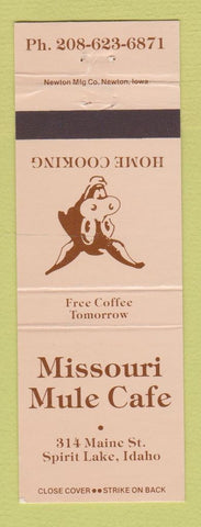 Matchbook Cover - Missouri Mule Cafe Spirit Lake ID