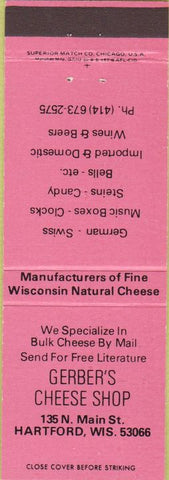 Matchbook Cover - Gerber's Cheese Shop Hartford WI pink