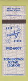 Matchbook Cover - Tom Brown Liquor Wichita KS