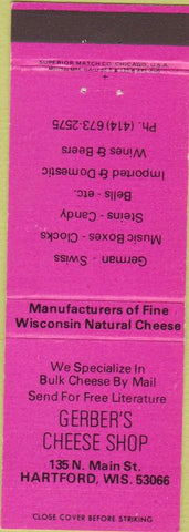 Matchbook Cover - Gerber's Cheese Shop Hartford WI hot pink