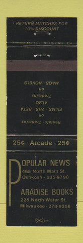Matchbook Cover - Popular News Books Milwaukee Oshkosh WI
