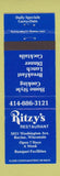 Matchbook Cover - Ritzy's Restaurant Racine WI