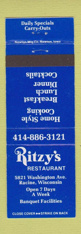 Matchbook Cover - Ritzy's Restaurant Racine WI