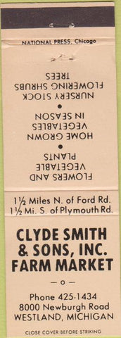 Matchbook Cover - Clyde Smith  and  Sons Farm Market Westland MI