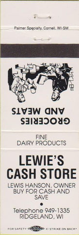 Matchbook Cover - Lewiie's Cash Store Ridgeland WI