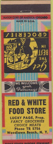 Matchbook Cover - Red  and  White Food Store Woodlawn Beach NY