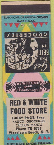 Matchbook Cover - Red  and  White Food Store Woodlawn Beach NY