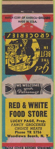 Matchbook Cover - Red  and  White Food Store Woodlawn Beach NY