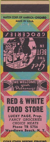 Matchbook Cover - Red  and  White Food Store Woodlawn Beach NY