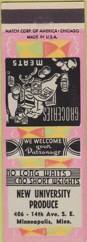 Matchbook Cover - New University Produce Minneapolis MN
