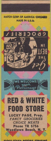 Matchbook Cover - Red  and  White Food Store Woodlawn Beach NY