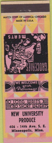 Matchbook Cover - New University Produce Minneapolis MN