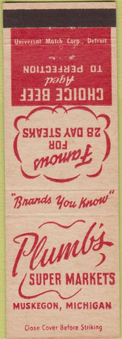 Matchbook Cover - Plumb's Super Markets Muskegon MI