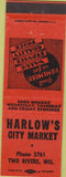 Matchbook Cover - Harlow's City Market Two Rivers WI