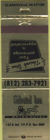 Matchbook Cover - Colonial Inn Motor Hotel Clarksville IN